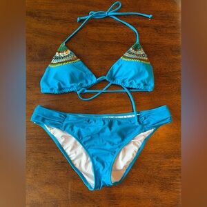 Victorias Secret The Knockout Bikini Blue Beaded Triangle Set - Size Medium